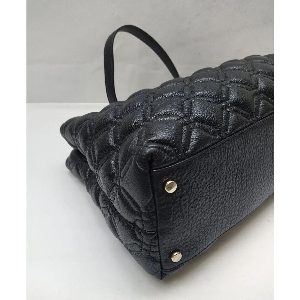Kate Spade Black Leather Quilted Chain Strap Turnlock Satchel Shoulder Bag